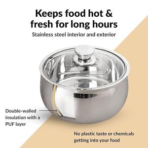 Stainless <b>Steel</b> Round Casserole <b>Pot</b> With Glass Lid Durable Polished Exterior Hand Wash Only For Gas And Induction Cookers - Product Image 3