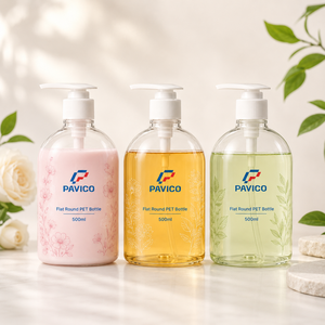 Botella de PET Transparente, Plana y Redonda de 500 ml con Bomba para Jabón de Manos, Champú, Gel de Ducha, Loción, Fabricación en Vietnam - Product Image 6