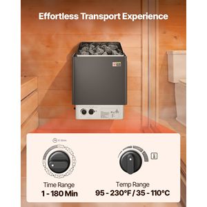Stufa Elettrica per Sauna a Vapore Secco 2KW 52.9-88.2 Cu. Staffa Pre-Forata da 4 Piedi per 4 Persone - Product Image 5