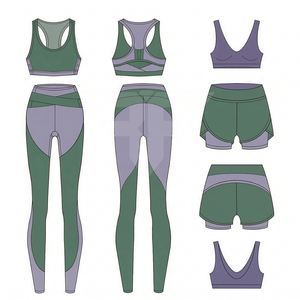 Custom Yoga Wear Waist Stretch Two-Tone Women's Yoga Set-Stylish Sports Bras & Leggings/Shorts Belt Quick Dry for Gym Fitness - Product Image 1