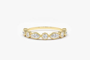 Anillo de Boda de Oro de 14k con Diamantes Marquise y Redondos de 0.55 CT, Anillo de Aniversario con Milgrain - Product Image 5