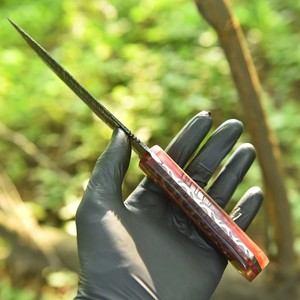 Cuchillo Tanto de Hoja Fija de Acero de Damasco Forjado Nórdico OEM Hecho a Mano con Mango de Piña y Espiga Completa para Caza y Camping - Product Image 3
