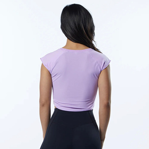 Women's <b>Purple</b> O-Neck Crop Top Short Sleeve Casual Knitted Spandex Polyester Solid Color All Seasons Wear - Product Image 4