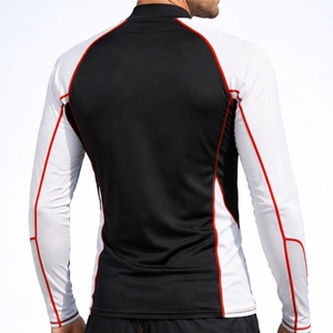 Men Long Sleeve Color Block <b>Compression</b> <b>Shirt</b> Fitness Everyday Active Comfort Style High Neck Style <b>Black</b> Main Body White Sleeve - Product Image 2