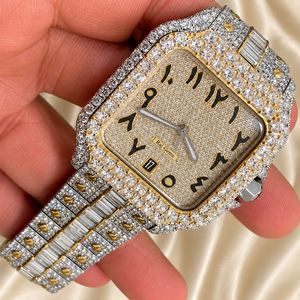 นาฬิกาข้อมือ Raj Gems Luxury Square Moissanite Quartz หน้าปัดแสดงวันที่ สายสแตนเลสสตีล ตัวเรือนสีทองเหลือง ขนาด 41 มม. พร้อมสายแบบ Deployment Long - Product Image 3