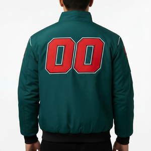 แจ็คเก็ตไซส์ใหญ่ ปรับแต่งลายปักได้ รับผลิตตามแบบ (OEM) แจ็คเก็ตบอมเบอร์ลำลองสำหรับผู้ชาย ใส่ในฤดูหนาว ขี่มอเตอร์ไซค์ สไตล์สตรีทแวร์ - Product Image 2