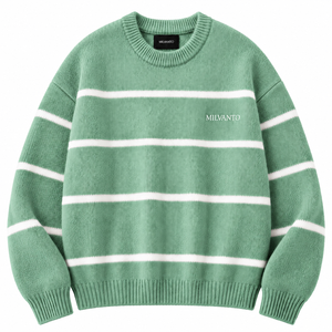 Pull en tricot rayé pour homme avec logo personnalisé noir, mélange de coton et d'acrylique, col rond, manches longues, pull de qualité supérieure - Product Image 6