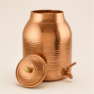 Handcrafted Pure Copper Water Dispenser with Lid & Leak-Proof Tap Hammered Copper Pot for Home Kitchen Drinkware Best Price - Product Image 1