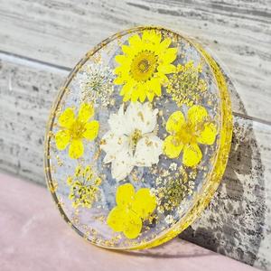 Sous-verre en résine fait main avec fleurs pressées véritables et feuille d'or, sous-verre floral coloré, cadeau unique pour elle, décoration d'intérieur - Product Image 3