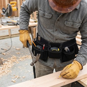 Customizable Heavy Duty Leather Work <b>Tool</b> Belt <b>Bag</b> Multifunctional Builder Carpenter Electrician Pouch With Metal Hammer Holder - Product Image 3