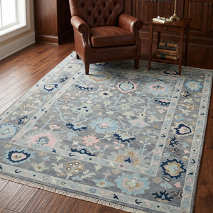 Luxury Classic <b>Grey</b> Hand Knotted Wool Area Rug with Pastel Floral Pattern Flat Pile for Living Room Bedroom - Product Image 4