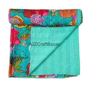 Edredón Kantha de Algodón Orgánico, Hecho a Mano, Bordado, Reversible, Diseño Vintage, para Uso en Hoteles y Hogares, Ecológico, para Todas las Estaciones - Product Image 1