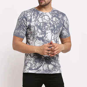 Camiseta de Manga Corta para Hombre, Gris, Estampado Abstracto, Transpirable, de Poliéster, Informal, para Verano - Product Image 1