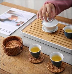 Posavasos artesanales antideslizantes de ratán de bambú, mantel tejido con técnica trenzada, nuevo regalo para el hogar con posavasos - Product Image 5