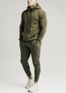 Sweat à capuche zippé pour homme en molleton 100 % coton vert olive, coupe droite, décontracté, pour l'automne, avec poches latérales, couleur unie, poids moyen - Product Image 3