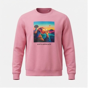North Approach <b>Pink</b> Crewneck <b>Sweatshirt</b> Men's Casual Printed Pullover Regular Fit Autumn Knitted 100% Cotton - Product Image 1