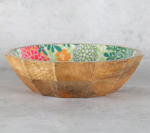 Tazón para Servir Ensaladas de Madera de Acacia Pulida Ecológica, Venta Caliente 2025, Impresión Esmaltada Multicolor, Venta al por Mayor para Fiestas, India - Product Image 3