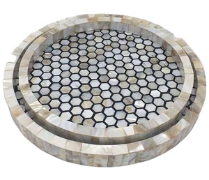 Bandejas de servir con incrustaciones de fregona hechas a mano, decoración de cocina, arte para restaurante o uso doméstico, Juego de 2 piezas, artesanías de estrellas, India, 2017 - Product Image 1