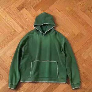 เสื้อฮู้ดโอเวอร์ไซส์สีเขียวล้วน ผ้าฝ้ายเฟรนช์เทอร์รี่ ระบายอากาศได้ดี มีกระเป๋าเสื้อ ดีไซน์ลำลอง ใส่ได้ทั้งชายและหญิง เหมาะสำหรับใส่ในฤดูใบไม้ร่วง - Product Image 1