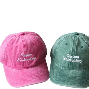 Wholesale Custom Embroidery Logo 6 Panel Unstructured 100% Polyester Embroidery Logo Baseball Cap Low Profile Washed <b>Dad</b> <b>Hats</b> - Product Image 1