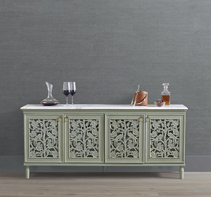 Aparador de Madera de Caoba Maciza Tallada de Lujo con Panel Decorativo y Tapa de Mármol, 4 Cajones, Estilo Contemporáneo para Sala de Estar o Dormitorio - Product Image 1