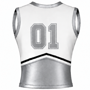 Ensemble d'uniforme de cheerleading argenté, haut sans manches à col en V, jupe plissée, ensemble de vêtements de sport pour l'entraînement et les performances de danse d'équipe - Product Image 4
