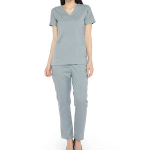 Conjunto de Uniforme Médico sin Mangas con Cuello Alto para Mujer, Blusa Mate para Enfermeras y Doctoras OEM, Conjunto de Uniforme Médico con Cuello en V Azul Marino para Mujer, Algodón - Product Image 3