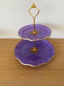 Luxury Handmade Resin <b>Cake</b> Stand with Gold Rim Decorative Dessert Display Plate - Product Image 3