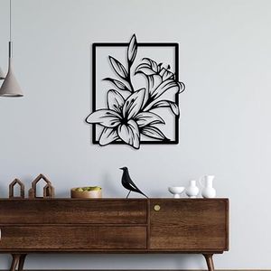 Décoration murale minimaliste en métal, design floral découpé au laser, cadre rectangulaire, œuvre d'art décorative pour l'intérieur de la maison - Product Image 4