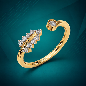 Bague ouverte en forme de feuille inspirée de la nature avec diamant de laboratoire pour femme, design botanique serti en or 10K 14K 18K ou argent 925 935 - Product Image 1