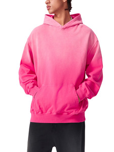 <b>Men</b> Regular Fit Hooded Sweatshirt Striped <b>Pink</b> Cotton Fleece Embroidered Casual Pullover with Pocket Autumn Wear - Product Image 6