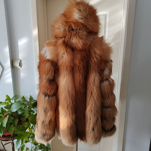 Real fox Fur <b>Long</b> Style Hooded Fur Coat <b>Men's</b> Coat - Product Image 2
