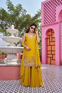 ชุดสัลวาร์ คามีซปักลายสีเหลืองสำหรับผู้หญิง พร้อมผ้าคลุมไหล่ สำหรับงานปาร์ตี้ งานแต่งงาน เสื้อผ้าอินเดีย ปากีสถาน - Product Image 2