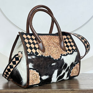 Nuevo Bolso de Mano de Cuero a Cuadros, Hecho a Mano, de Marca de Lujo, Estilo Occidental, Bolso de Hombro de Cuero Vacuno para Mujer - Product Image 4