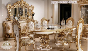 Mobilier de salle à manger français sculpté or Rose, aspect élégant, ensemble de Table à manger sculpté à la main, finition dorée royale - Product Image 4