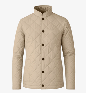 Veste matelassée pour femmes, couleur unie, col mandarin, boutons sur le devant, manteau rembourré, veste matelassée beige pour femmes, pour un usage décontracté - Product Image 3