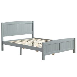 Testiera curva a strisce verticali in pino massiccio a strato singolo, con telaio letto in legno grigio e piedi letto coordinati - Product Image 1
