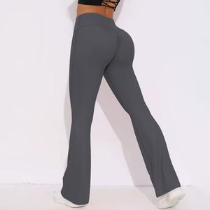 Leggings de yoga personalizados al por mayor para mujer, de poliéster y elastano, de corte acampanado, cintura alta, corte en V, efecto levantamiento de glúteos, secado rápido, transpirables, para gimnasio. - Product Image 5