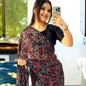 Sari de Georgette con Estampado KV Estilo Bollywood para Mujer - Ideal para Fiestas y Bodas - Product Image 1