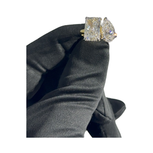 แหวนคู่หมั้นหรูหราทรงลูกแพร์ประดับเพชรสร้างในห้องปฏิบัติการชุบทอง 14K พร้อมไข่มุกน้ำจืดสำหรับงานแต่งงานและเป็นของขวัญ - Product Image 5