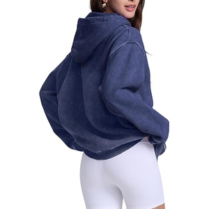Lightweight Zip <b>Hoodie</b> With Faded Effect <b>Thin</b> Breathable Material Two Side Pockets Acid Washed Hoodies - Product Image 6