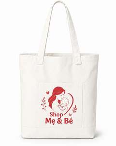 Bolsa de Lona Mediana con Ribete Rojo y Asa, Bolsa de Compras para Uso Diario - Product Image 1