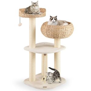 Arbre à chat en jacinthe d'eau blanche tressé à la main de 41 pouces, centre d'activités à 3 niveaux avec poteaux à gratter en sisal - Product Image 3