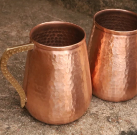 Juego de tazas de agua de cobre con superficie martillada en forma de panal, asa de latón, cobre sólido de alta resistencia, taza terapéutica para la salud - Product Image 6