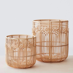 <b>Square</b> woven rattan laundry <b>basket</b> featuring raised paneled box-grid patterns and top twisted handles, available at wholesale. - Product Image 5
