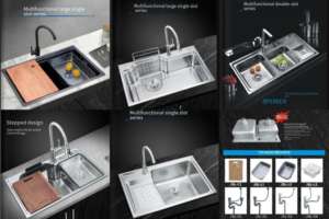 Évier de cuisine rectangulaire à cuve unique Leimanxi 7545, fait main, en acier inoxydable de 0,75 mm d'épaisseur, installation sur plan de travail, robinet inclus - Product Image 5