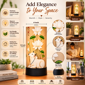 Lámpara de Mesa Decorativa con Estampado de Vaca Lotus, Pantalla de Tela Hecha a Mano, Lámpara LED de Noche para Mesita de Noche, Decoración del Hogar, Regalo para Sala de Estar u Oficina - Product Image 5