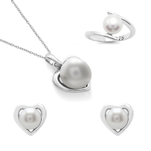 Wholesale Heart Shape Designer 925 Sterling <b>Silver</b> Natural Pearl Semi-Precious Gemstone <b>Ring</b> Earrings Necklace Fine Jewelry <b>Sets</b> - Product Image 1
