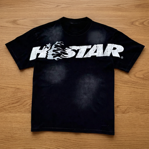 Camiseta Deportiva Casual de Algodón Puro Tejido de 220g, Estilo Hip-Hop Urbano con Brillo, Corte Holgado, Transpirable, Cuello Redondo y Manga Corta Estampada - Product Image 3