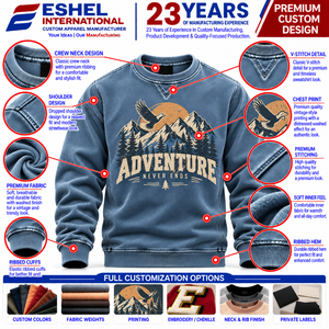 Sudaderas de corte ajustado estilo vintage con efecto lavado, de peso medio, fabricadas con opciones de tela y GSM personalizadas para marcas de moda. - Product Image 1